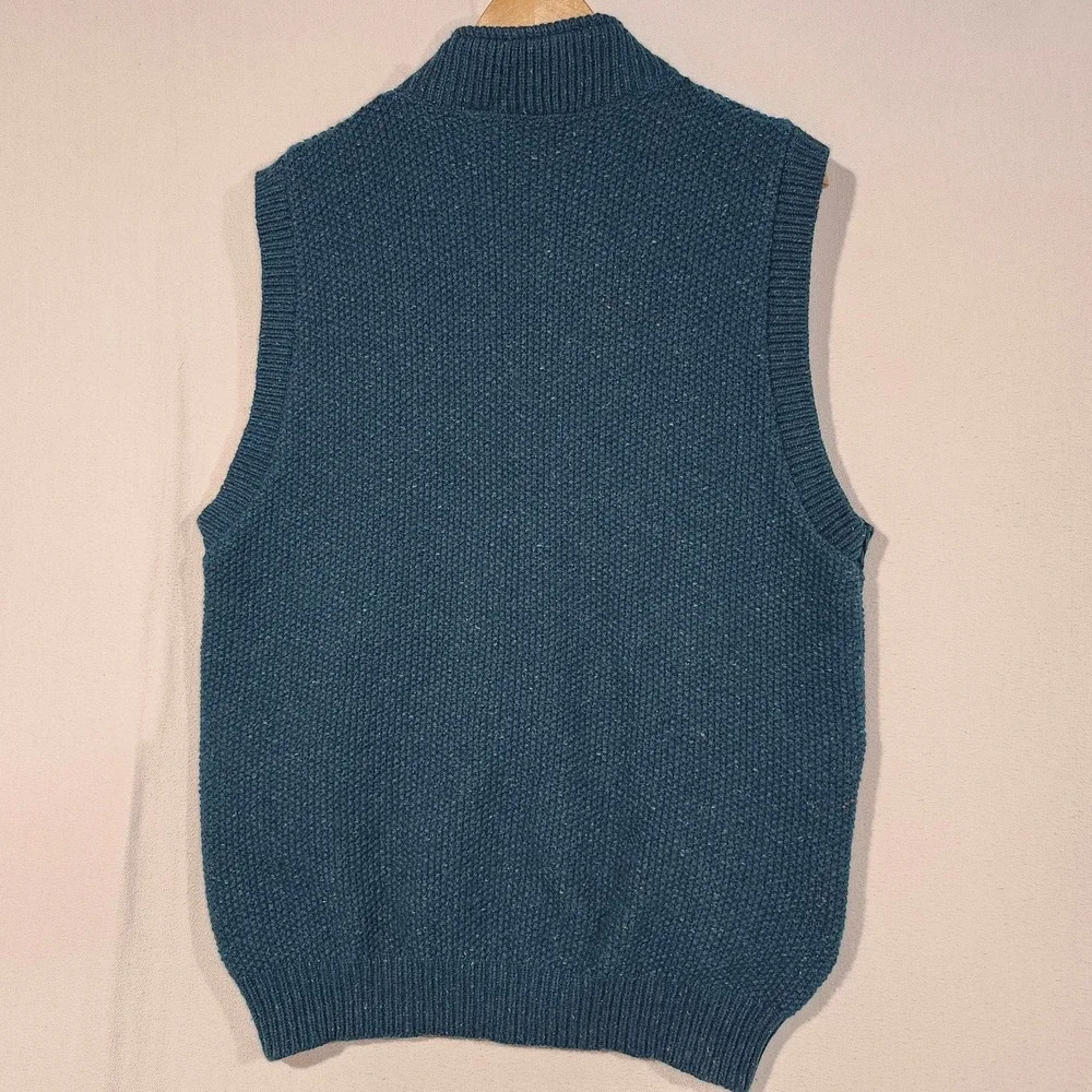 Orvis Mens Teal Donegal Wool Blend Full Zip Sweater Vest Waffle Knit Large Fall